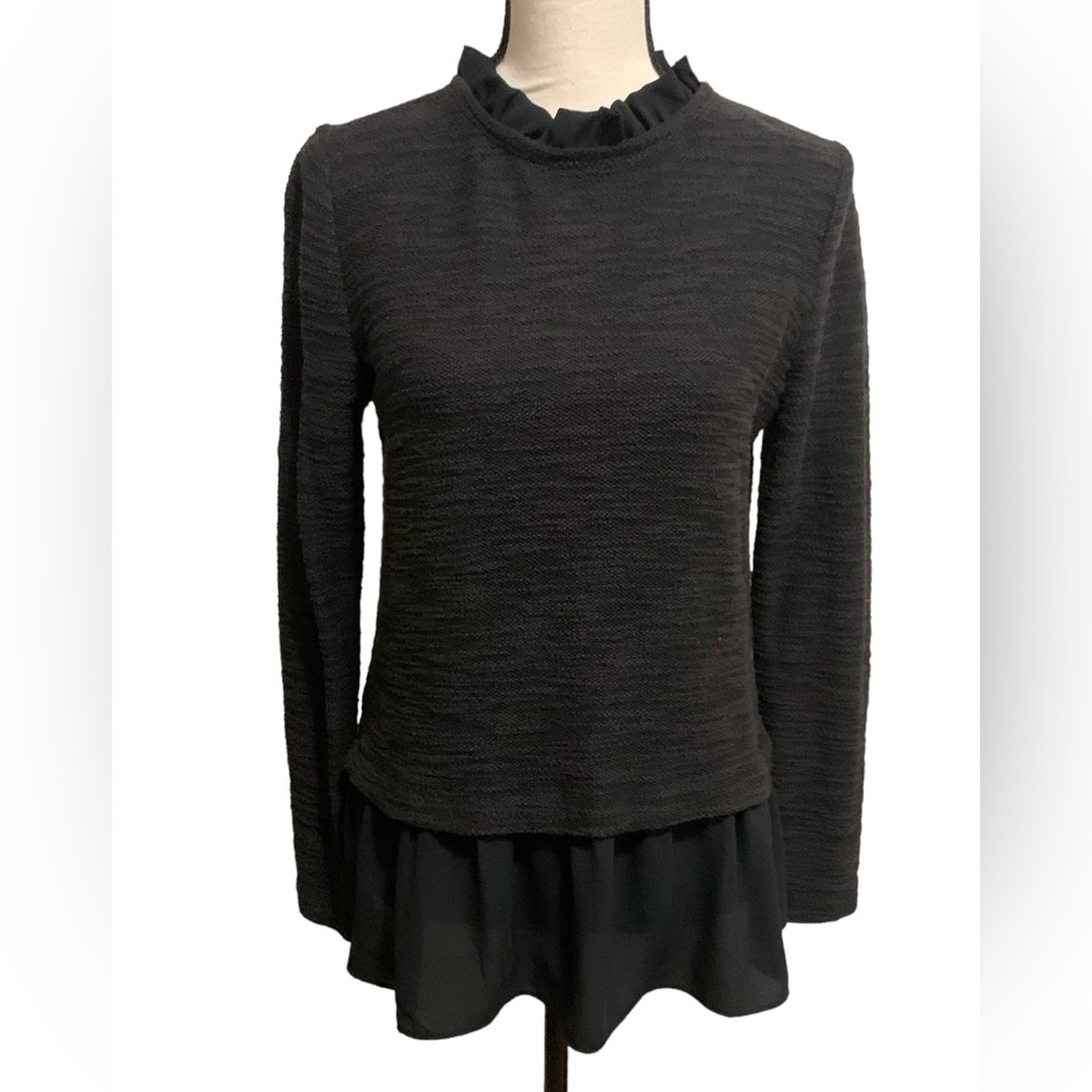 Loft black ruffled light sweater Sz XS